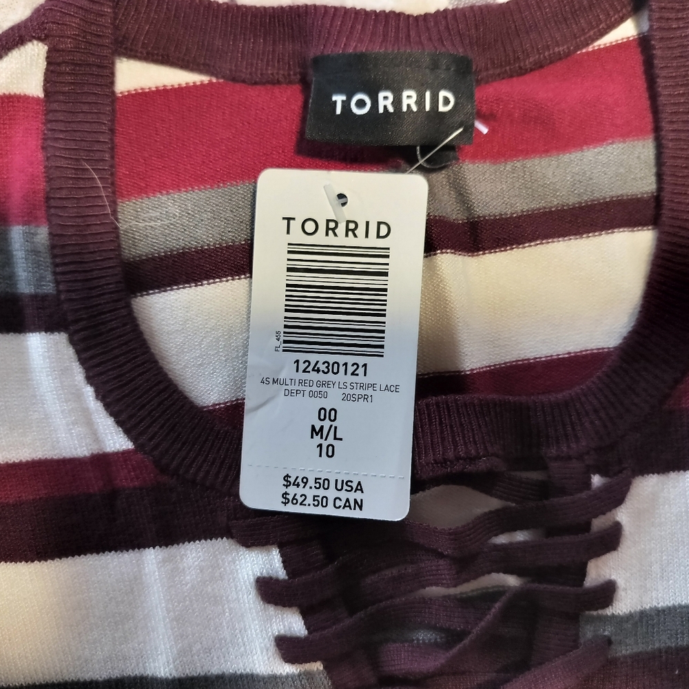 NWT Torrid Striped V-Neck Lace Up Pullover sweater Size M/L Preppy Y2K Casual - Picture 5 of 9